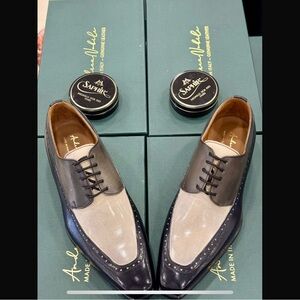 Men's Black and white Leather Oxford lace up